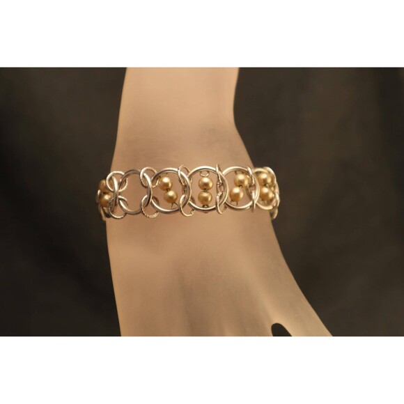 Vintage Goldette Pearl Bracelet Spiral Donut Links - Picture 3 of 6